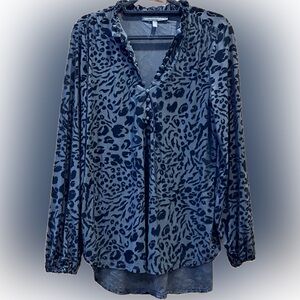 WHBM Midnight Velvet Burnout Blouse — Size L, NWOT